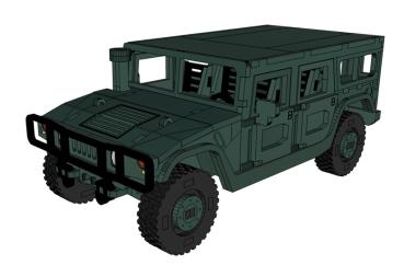 Hummer (HUMVEE) as 3D large wood model - drawing